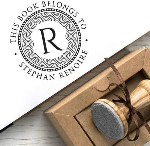 Custom Name Initial Stamp, Personal Monogram Rubber Stamp, Personalised This Book Belongs to Stamp, Letter Sign Design Decorative Border, Unique Gift Box