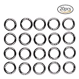 JUNKE O Ring Zinc Alloy Round Carabiners Rings Spring Snap Clips Hook Locking Keyring Buckle, Pack of 20 (Black-tone)
