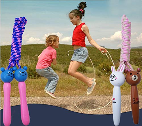 m-jump 4 pcs Lovely Animals Design Fitness Jump Ropes for Kids, Wooden Handles, Cartoon Pattern, Outdoor Fun Activity, Great Party Favor, Exercise Activity for Kids, 80 inch.4 Pack