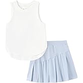 PATPAT Girls Tennis Skirt Sets Moisture Wicking Tank Tops and Pleated Skirts 2 Piece Outfits Activewear Sets 5-12 Years