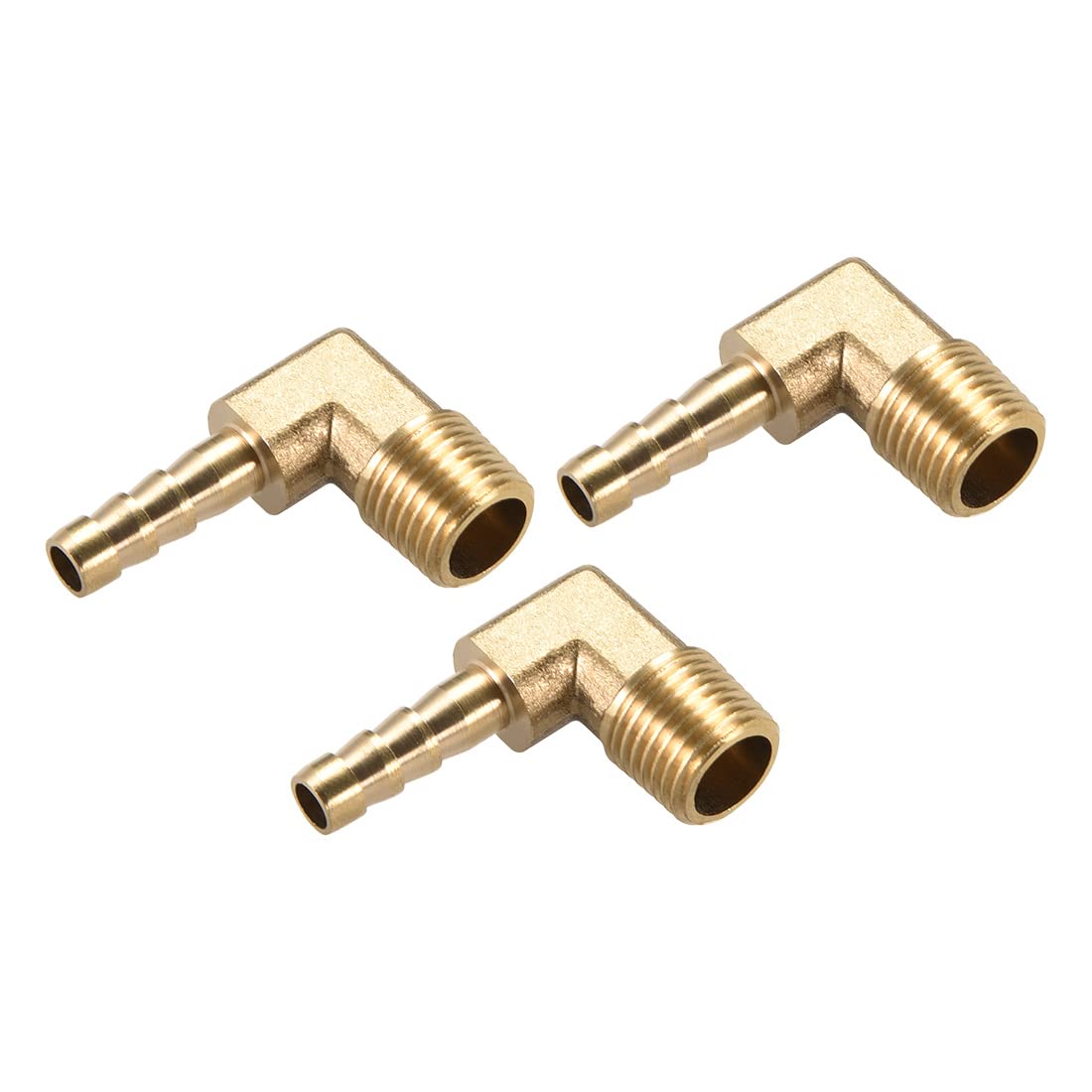 M METERXITY 3 Pack Brass Hose Barb Fittings - 90 Degree Elbow Brass 6mm Barbed Reducer Apply to Water Fuel (1/4 PT Male Pipe)