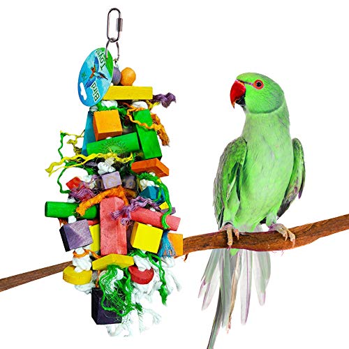 SunGrow Bird Chew Toy, Attractive and Colorful Wooden Blocks and Ropes, Boredom Buster, Exercise Tool, Perfect for Cockatiel, Budgie, Indian Ringneck, Senegal Parrot and Other Birdies