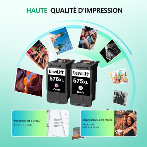 NewLift 575XL 576XL Cartouche d'encre Compatible Cartouche Canon 575 et 576 PG575XL CL576XL pour Canon Pixma TS3551i TR4755i TS3750i TS3550i TR4750i TS3751i TR4751i TR4756i (Noir, Couleur 2-Pack)
