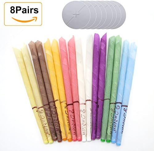 Beeswax Candling Cones - 16 Pcs 100% Natural Beeswax, Pure Essential Oils Ear Candles -8 Protective Disk Included (8 color and smell)
