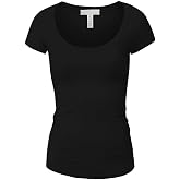 Active Products Women's Basic Deep Scoop Neck with Cap Short Sleeves Black Small