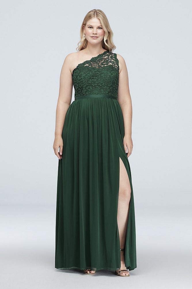 long one shoulder lace bridesmaid dress