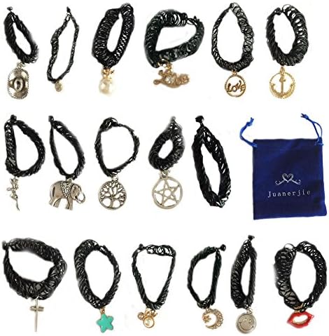 17 PCS Jewelry Set Black Gothic Stretch Elastic Double Line Henna Tattoo Choker Collar Pendant Necklace