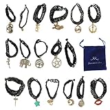 17 PCS Jewelry Set Black Gothic Stretch Elastic Double Line Henna Tattoo Choker Collar Pendant Necklace