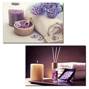 2 Panel Canvas Wall Art - Spa Still Life with Bath Salts and Towels - Giclee Print Gallery Wrap Modern Home Art Ready to Hang - 16"x24" x 2 Panels