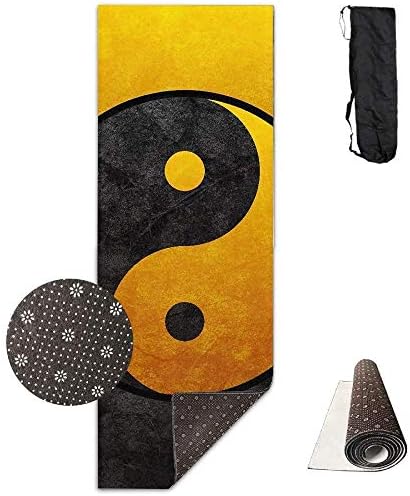 QIAOJIE Yoga Mats Yoga Mat with Carrying Bag Orange and Black Yin Yang Fitness High Density Anti-Tear Exercise Gym Mat 70.9"x24.0"