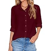 IBAOTORONI Womens Button Down Shirt Long Sleeve Collared Office Casual Chiffon Blouses