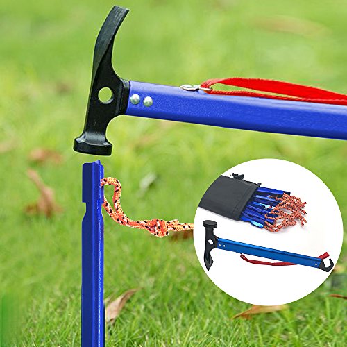 function & ultralight Aluminum Camping Hammer Hammer Stake Puller With 10 Tent Nails for outdoor camping climbing blue - Thumbnail 6