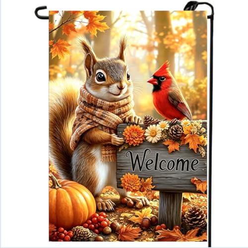 Welcome Fall Garden Flags for Outside 12x18 Double Sided Burlap