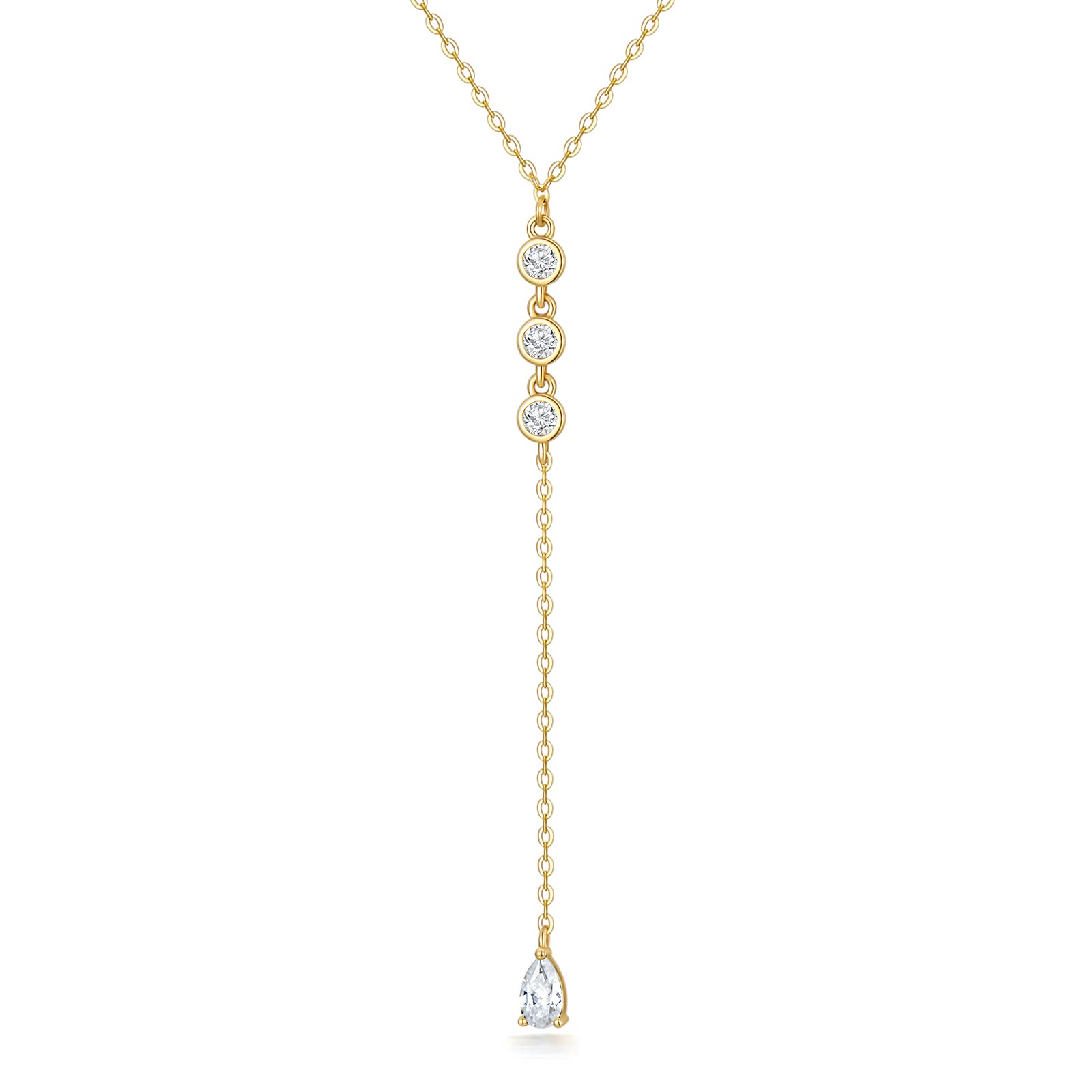 SISGEM 9 ct Gold Y Necklace, Solid Yellow Gold Lab-Created Diamond Pendant Necklace, for Mum Sister Friend Women Her, 16+1+1inch