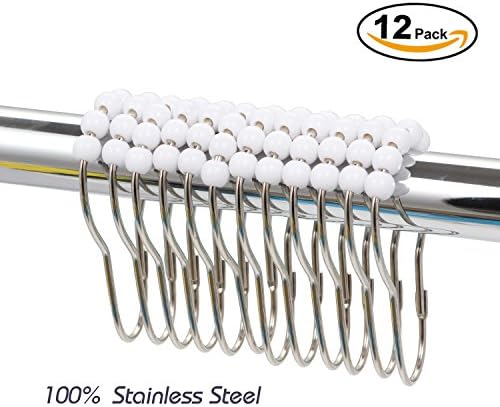 INFOS 12 Piece Set Rustproof Stainless Steel Shower Curtain Rings Hooks for Bathroom Shower Rod,White