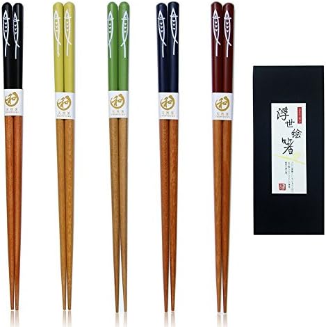 Japanese Chopsticks Wooden Robysea Natural Wood Chopsticks with Case Reusable Multi Color High-grade Chopsticks 9 Inches Dishwasher safe for Kitchen Dinner Gift 5 Pairs