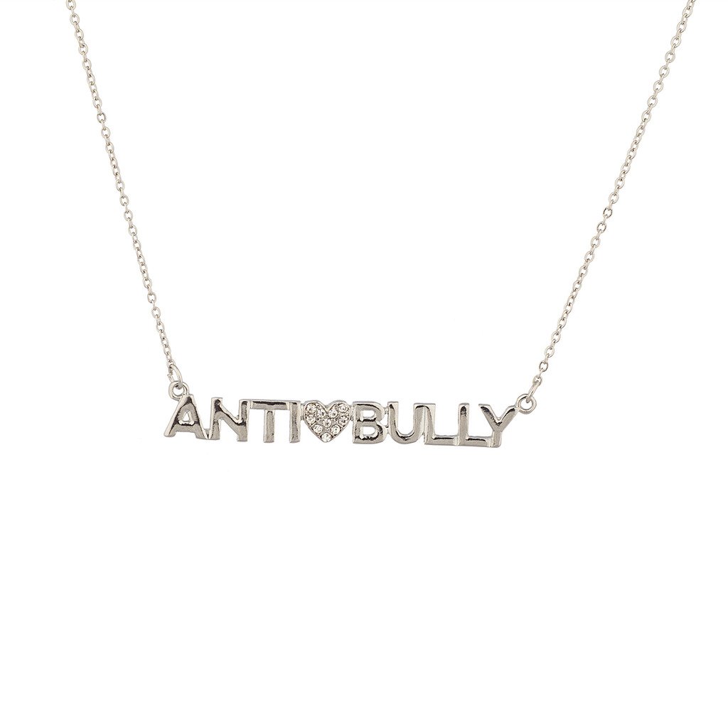 Lux Accessories Anti Bully Pave Heart Love No War School Pendant Necklace.