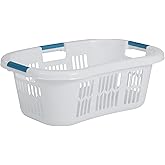 Rubbermaid Hip-Hugger Laundry Basket, X-Large, 2.1 Bushel, White | Curved Design for Hip Carrying, Three Sturdy Handles, for Laundry/Bathroom/Bedroom/Dorm/Home Closet