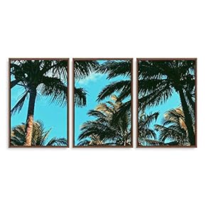 3 Piece Framed Canvas Wall Art for Living Room, Bedroom Vintage Tropical Palm Trees Canvas Prints for Modern Home Decoration Ready to Hang - 16"x24"x3 Panels