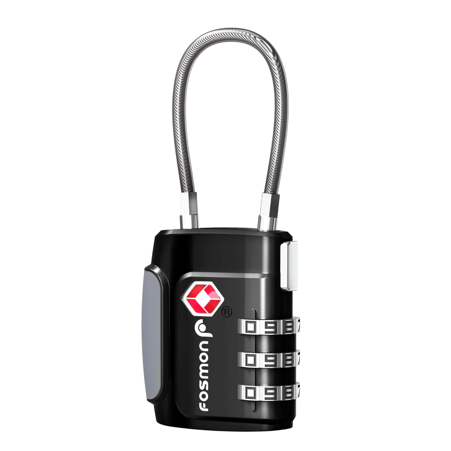 Fosmon TSA Accepted Cable Luggage Locks, (4 Pack) Re-settable Easy to Read 3 Digit Combination with Alloy Body and Release Button for Travel Bag, Suit Case & Luggage - Black (Black, 1 Pack)