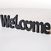 Wooden Blocks Welcome Sign Wall and Table Top Decor Wood Welcome Sign Wooden Blocks Home Wall Decor for Living Room,Freestanding Wood Letters,Table Top,Home Party and Entryway Decoration(Black)