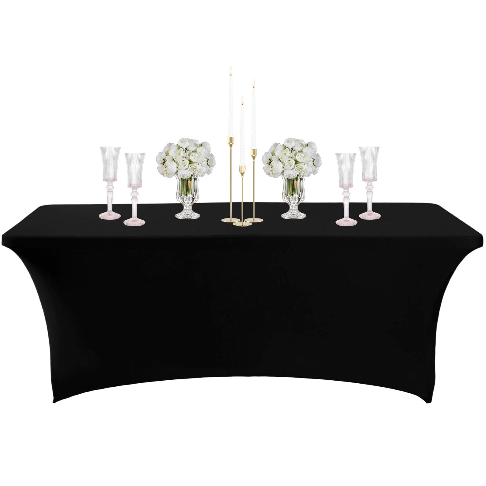 Black Spandex Tablecloths 4ft for Rectangle Table,Stretchable Tablecloth Washable Table Cover,Fitted Spandex Stretch Patio Table Covers for Event,Wedding,Banquet,Parties,Covering Stalls,Exhibitions