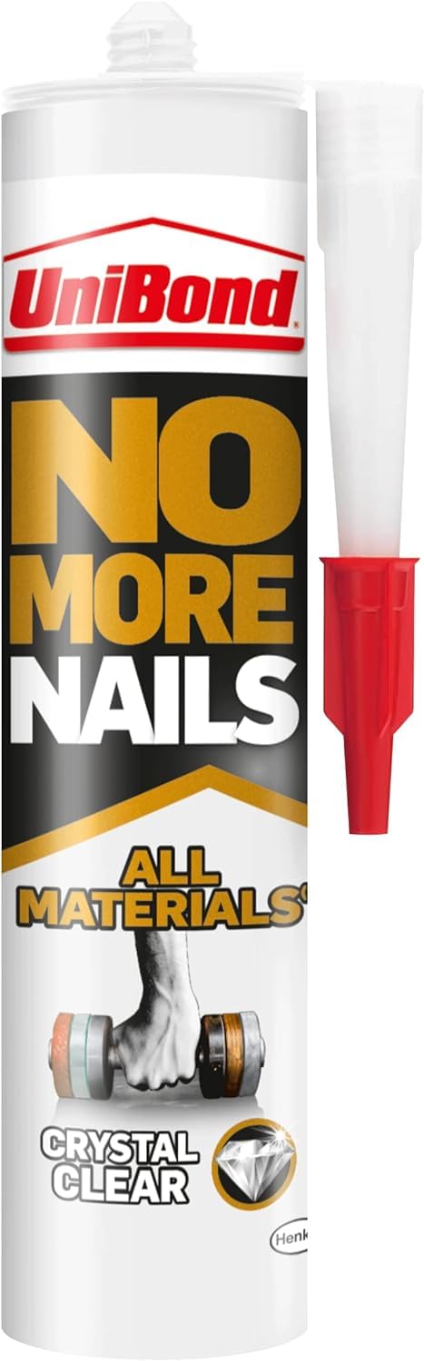 UniBond No More Nails All Materials Crystal Clear Construction Adhesive, High Strength Grab Adhesive for Bonding, Clear, 290 g Cartridge