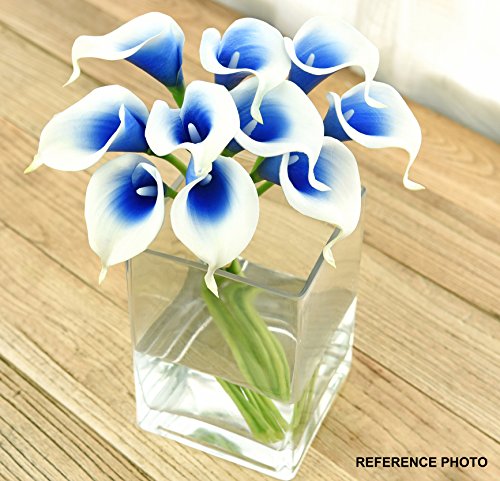 FiveSeasonStuff 10 Stems of Real Touch Calla Lillies (Latex) Artificial Flower Bouquet, Perfect for Wedding, Bridal, Party, Home Office DÃ©cor DIY (White & Blue)