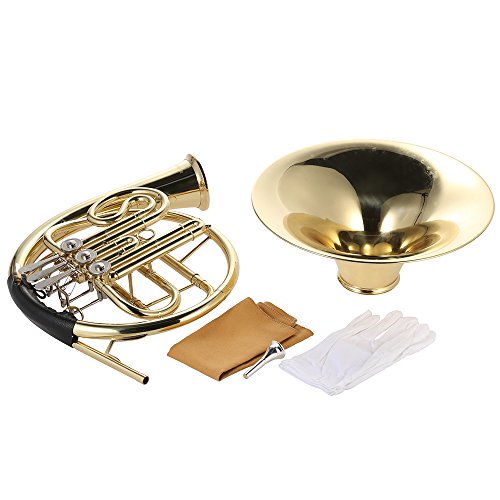 ammoon French Horn B/BB Flat 3 Key Brass Gold Lacquer Single-Row Split Wind Instrument with Cupronickel Mouthpiece Case, Barbell 1 - Thumbnail 4