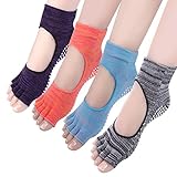 Cosfash Yoga Socks Barre Pilates Grippy Non Slip Cotton Socks for Women 4 Pack, Stripe Color, One Size