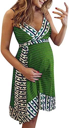 Boho Maternity Dress Women Stripe Printed Backless Dress Sleeveless Dress Loose Dress Pregnant Clothes