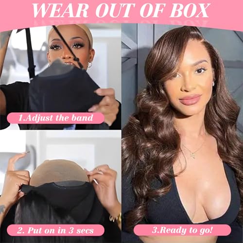 Chocolate Brown Glueless Wig Human Hair Wear and Go Glueless Lace Front Wig 4×4 Pre Plucked Body Wave Human Hair 180% Density Natural Hairline Lace Closure Wigs 26 inch