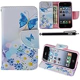 iPhone 4S Case, iPhone 4 Case Wallet, iYCK Premium PU Leather Flip Folio Carrying Magnetic Closure Protective Shell Wallet Case Cover for iPhone 4 / 4S with Kickstand Stand - Butterfly Blossom