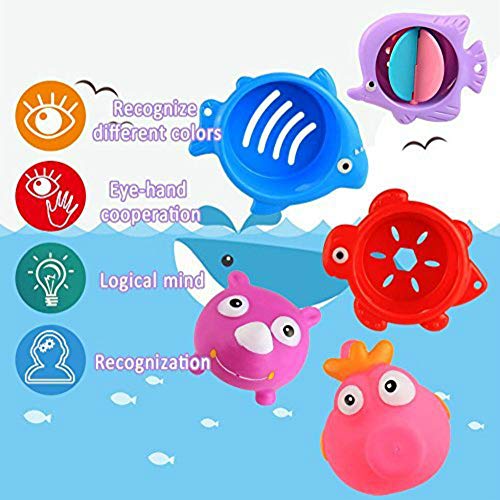 BBLIKE Stacking Cups Sea Animals and Squirting Bath Toys Rubber Animals BPA Free, Indoor Outdoor Beach Fun Bathtub Fun Toy for Water Play - Thumbnail 4