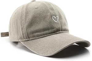 Dongfufu Vintage Washed Heart Embroidered Baseball Cap Adjustable for Men Women Cute Cotton Dad Hat