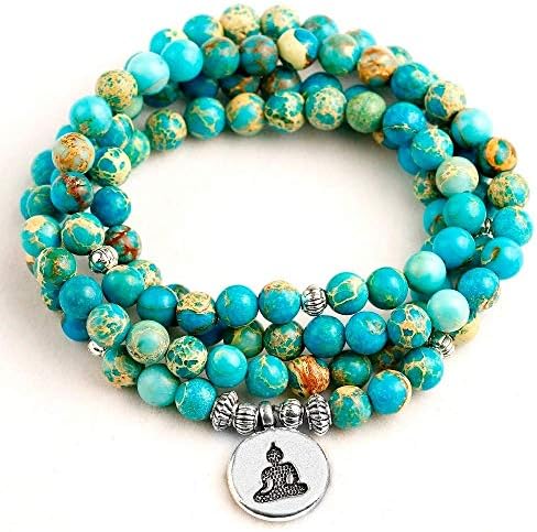HBSL Ladies Jewelry Bracelet Natural Stone Beads Blue Sea Rainfall Bracelet Mens Lotus Buddha Necklace Elastic Rope Bracelet
