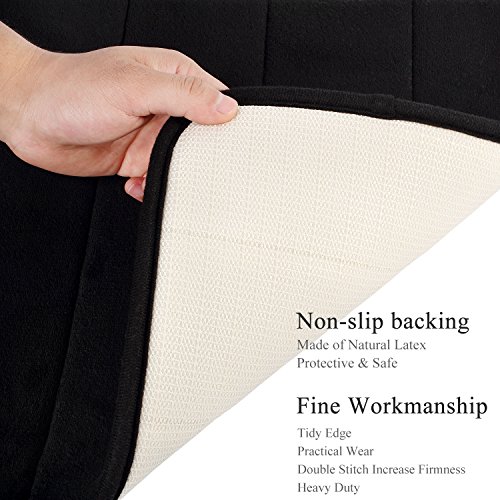 2Pcs Black 17"x 24" Non Slip Coral Velvet Bathmat Absorbent Bath Rugs Memory Foam Bath Mats with Anti-Skid Bottom