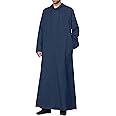 YAOHUOLE Long Sleeve Kaftan Thobe Button down Men Thobe with Pocket Big and Tall Kaftan Muslim Men Thobe