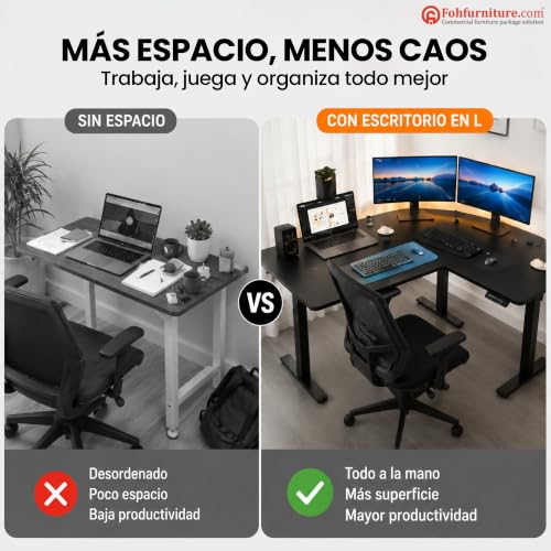 FOH Furniture Escritorio Eléctrico en L Ajustable en Altura 160x140 cm, Esquinero Sit Stand, Estación de Trabajo Ergonómica, Estructura de Acero, para Oficina en Casa, Negro