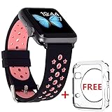WISHTA 38mm/42mm Soft Watch Band with Free TPU Case for Apple iWatch Nike+, Series 2, Series 1, Sport, Edition (38mm-Black/Pink)