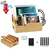 Bamboo Desktop Charger Station Coeuspow Wood Multi-Device Charging Station Handmade & Eco-Friendly Dock Compatible for Apple Watch iPhone iPad Smartphone and Tablets，Handmade & Eco-Friendly