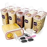Large Cereal & Dry Food Storage Containers, Wildone Airtight Cereal Storage Containers for Sugar, Flour, Snack, Baking Supplies, Leak-proof with Red Locking Lids - Set of 6 (4L /135.3oz)