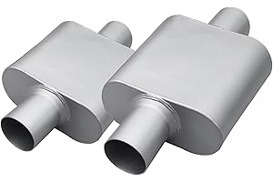 FORTISARC Universal 2.25" Inlet 2.25" Outlet Single Chamber Muffler - 13" Total Length (7x9x4 in Body), Aluminum Coated Exhaust with Internal Baffle to Produce Aggressive Deep Sound (2 Pack)