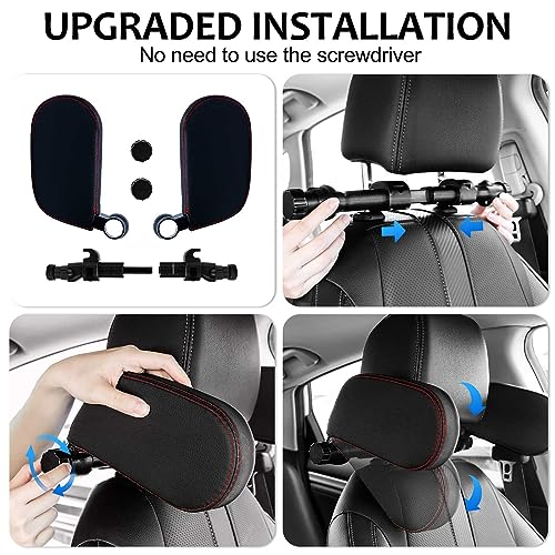 KAEFUYS 360° Rotatable Car Headrest for Children and Children, Removable, Easy to Install, Soft, Breathable, Comfortable for Travel, (Black)