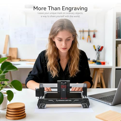 AtomStack Swift Mini 3W Grabador Láser para Principiantes, Máquina de Grabado y Corte Láser de Diodo, Área 135×145 mm, Plug & Play, Software Gratis con IA, WiFi/USB, Compatible con LightBurn