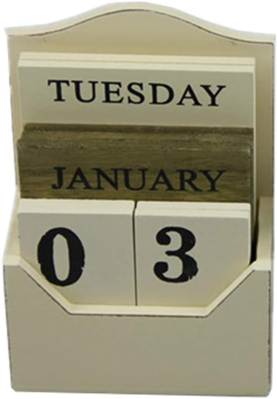 Zhongke Desktop Calendars Wood Calendar Blocks Vintage Style Useful Wooden Perpetual Calendar for Home and Office Decor