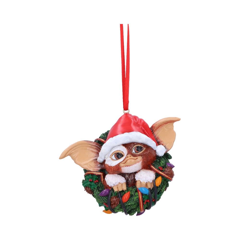 Nemesis Now Gremlins Gizmo in Wreath Hanging Ornament 9.5cm, Resin, Officially Licensed Gremlins Merchandise, Gremlins Christmas Decoration, Cast in the Finest Resin, Hand-Painted