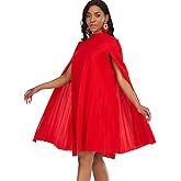 AOMEI Women's Stand Collar Pleated Cape Sleeve Loose Knee Length Dress Plus Size