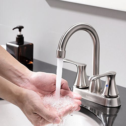Comllen Modern Stainless Steel Double Handle Basin Vanity Bathroom Faucet, Brushed Nickel Bathroom Faucet With Pop Up Drain and Hot & Cold Water Hose - Thumbnail 3