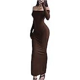 Milumia Women's Off Shoulder Maxi Dress Long Sleeve Slim Fit Wedding Guest Dresses